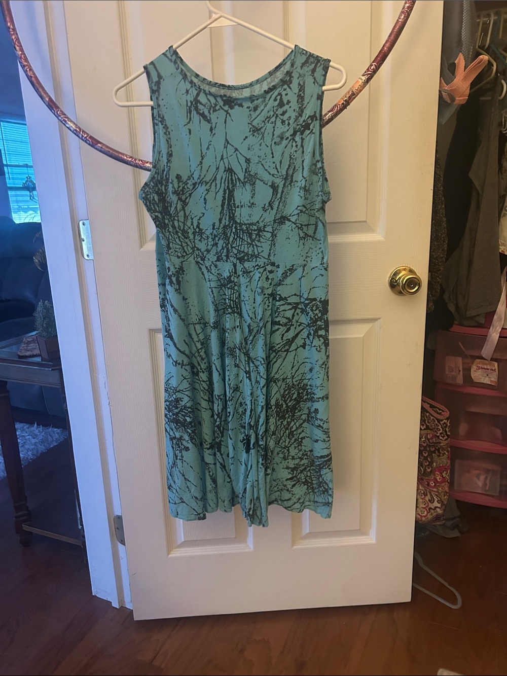 Sleeveless Teal Tie-Dye Swing Dress